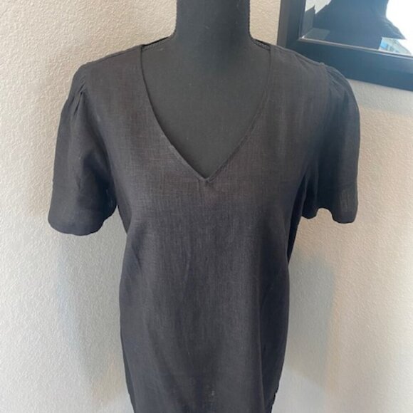 NWT NICOLE MILLER Original Black Linen Short Sleeve VNeck Dress Medium - Picture 3 of 16